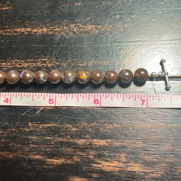 Australian Boulder opal bead bracelet 8mm handmade 925 silver toggle clasp - Picture 7 of 7